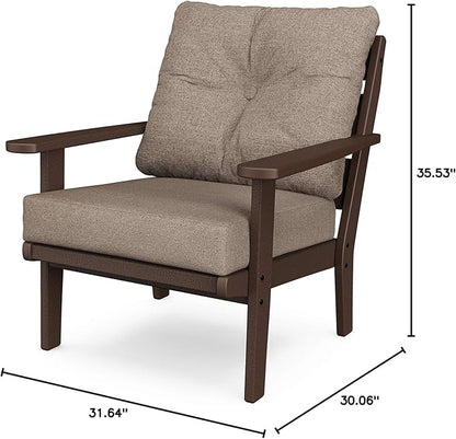 POLYWOOD Lakeside Deep Seating Chair, Mahogany/Spiced Burlap - Oversized Outdoor Patio Furniture - HDPE Resin Composite Adirondack Style Lounge Chair for Deck, Dock, Garden & Backyard