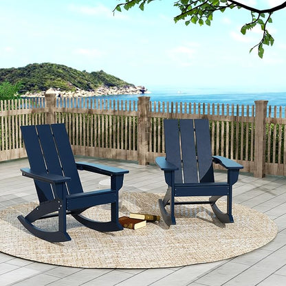 WO WESTIN OUTDOOR HDPE Shoreside Modern Rocking Poly Adirondack Chair (Set of 2),Navy Blue