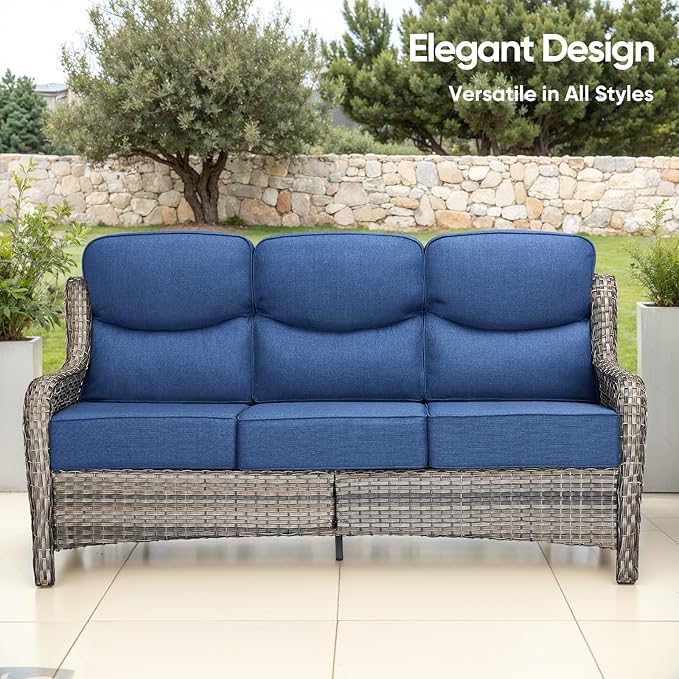 Swivel Patio Chairs sofa Set of 4 with 6" Thick Cushion - Wicker Outdoor Swivel Rocker Patio Chair ,Sofa/Glass coffee - Photo 2
