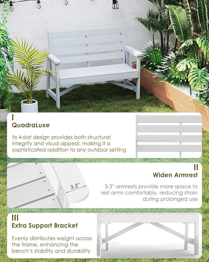 GREENVINES Outdoor Bench | HDPE | Garden Benches | All Weather | for Outdoors Patio Park Porch Outside Backyard - Photo 6