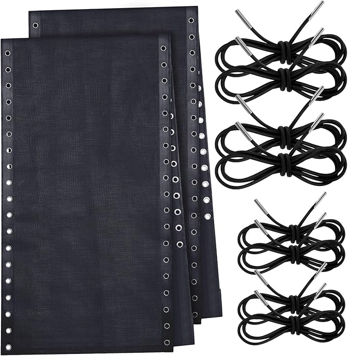 Queekay 2 Pcs Gravity Chair Replacement Fabric with 8 Bungee Cord Lounge Chair Cloth Mesh Patio Chair Repair Kit for Patio Recliner Outdoor Lawn Pool Beach Sling Chair(Black, 63" x 17")