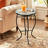 Side Table Outdoor, Mosaic Patio Table Plant Stand, 22" H Iron Coffee End Table - Photo 6