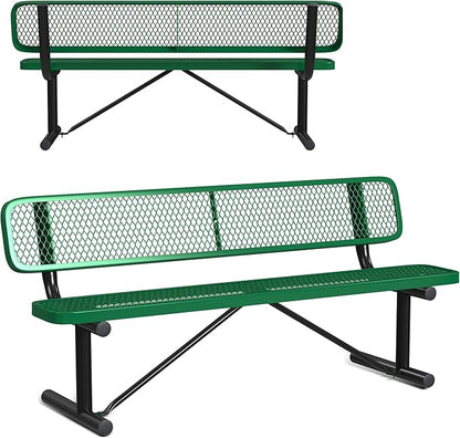 Leisure Craft Metal Outdoor Bench with Back - 6 Foot Heavy Duty Bench Seating for Garden, Porch, Picnic, Park, Expanded Metal, Thermoplastic Coating, Commercial Grade Furniture Made in USA - Green