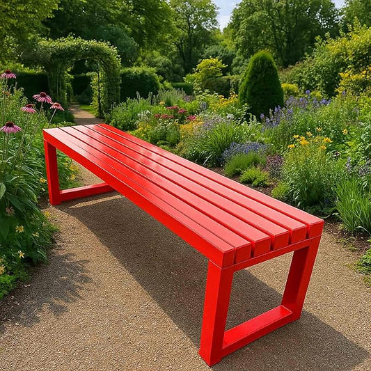 Porch Bench for Outdoor Metal Garden Benches 39in 47in 59in Patio Bench Seating 2-4 Seat for Indoor/Outdoor Entryway Parkbench Black/White(Red,59x16x18in)