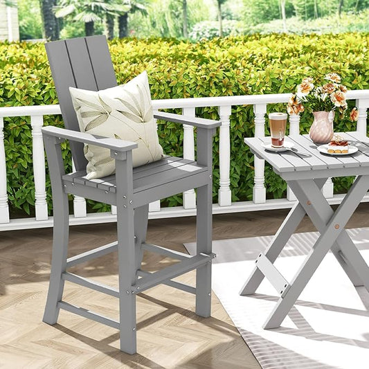Giantex 52” Tall Adirondack Chair, HDPE Outdoor Bar Stool with Ergonomic Backrest, Armrests, Footrest, Fire Pit Chair, All Weather Patio Bistro Chair for Backyard, Garden, Lawn (1, Grey)
