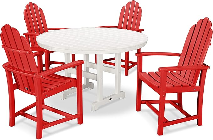 POLYWOOD® Classic Adirondack Dining Set, Sunset Red/White