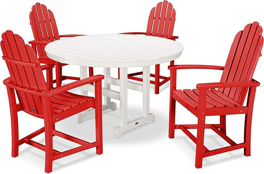 POLYWOOD® Classic Adirondack Dining Set, Sunset Red/White