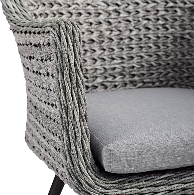 Modway Endeavor Wicker Rattan Aluminum Outdoor Patio Dining Arm Chair with Cushions in Gray Gray - Photo 4
