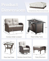 7 Pieces Outdoor Furniture with Fire Pit Deep Seating Outdoor Glider Loveseat with Patio Swivel Chairs Outdoor - Photo 2