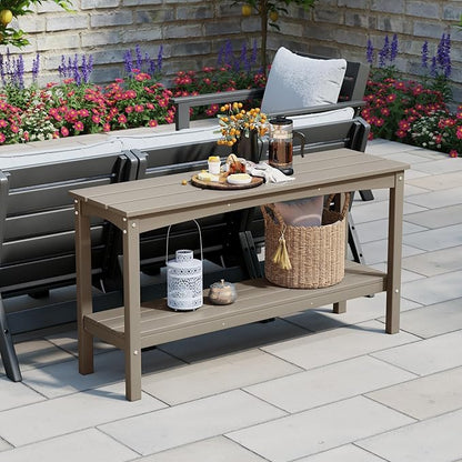 WestinTrends Malibu 55" Outdoor Patio HDPE Adirondack 2-Tier Shelf Console Table, Weathered Wood