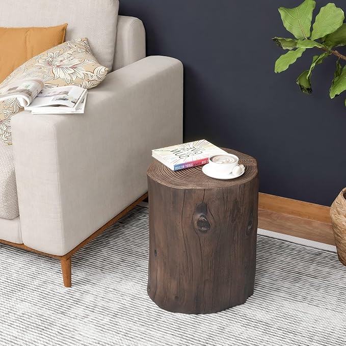 HOMPUS Concrete Outdoor Side Table, Tree Stump Modern Round Accent Table - Photo 6