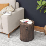 HOMPUS Concrete Outdoor Side Table, Tree Stump Modern Round Accent Table - Photo 6