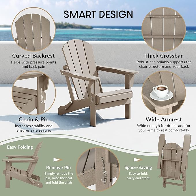 WestinTrends Malibu 2 Piece Set Outdoor Folding Poly Adirondack Chair, Weathered Wood