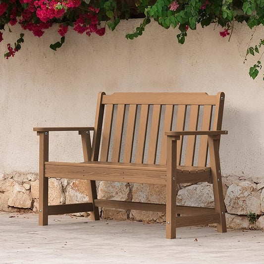 Ciokea 49" Heavy Duty Outdoor Bench, HDPE Weatherproof Porch Benches, Durable 2-Person Garden Benches with 660 Lbs, Waterproof Patio Bench for Outside Balcony Deck Backyard, Teak