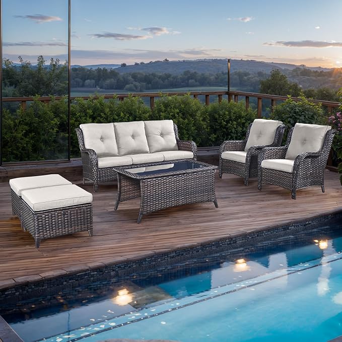 Rilyson Outdoor Patio Wicker Furniture Set - 6 Piece Rattan Patio Conversation Sectional Sofa Set with 1 Couch - Photo 2
