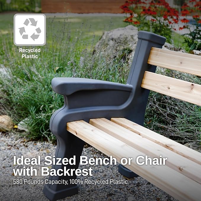 RTS Home Accents Custom Length Lightweight Indoor or Outdoor Bench Ends with Backrest and Armrest (Wood & Screws Sold Separately), Graphite