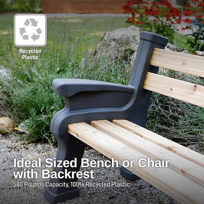 RTS Home Accents Custom Length Lightweight Indoor or Outdoor Bench Ends with Backrest and Armrest (Wood & Screws Sold Separately), Graphite