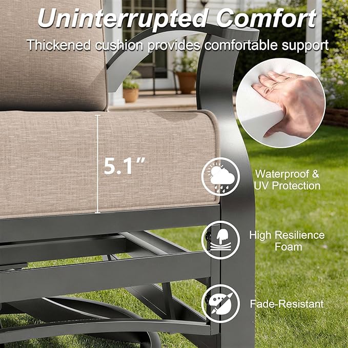 Gotland Outdoor Furniture, Metal Outdoor Swivel Chair with 5.1’’ High-Resilience Seat Cushions 6.2’’ Thick Back Pillow - Photo 5