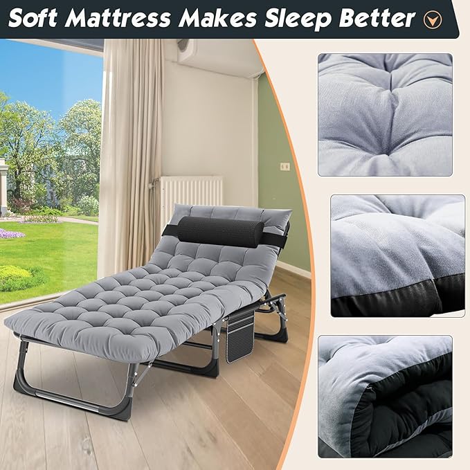 MOPHOTO Folding Chaise Lounge Chair 5-Position, Folding Cot, Heavy Duty Patio Chaise Lounges for Outside, Poolside - Photo 4
