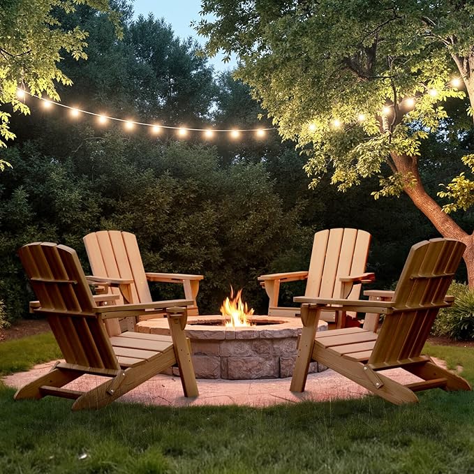 Folding Adirondack Chair with Wood Texture, HDPE All-Weather Fire Pit Chairs - Photo 2