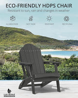 LUE BONA Folding Adirondack Chair, Cup Holder, Woodgrain, Fire Pit, Patio, Pool, Black - Photo 5