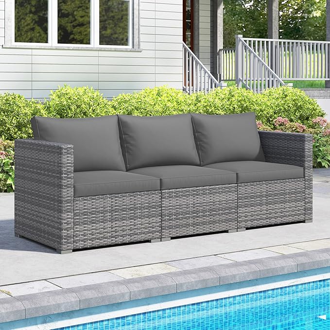 Tangkula 3 Seat Outdoor Wicker Sofa Set, Modular PE Rattan Patio Cushioned Sectional Couch Set - Photo 2