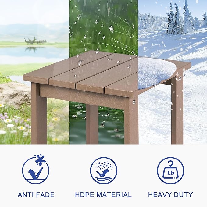 LZRS Adirondack Square Outdoor Side Table for Patio, Pool Composite Patio Table, HDPE End Tables for Backyard, Pool - Photo 4