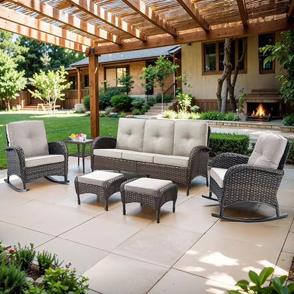 Belord Outdoor Patio Furniture - Wicker Sofa with Removable Cushion, 3 Seater Rattan Couch with Deep Seat, High Backrest, All-Weather for Balcony, Deck, Backyard, Brown/Beige