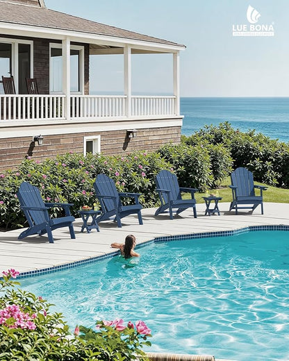 LUE BONA Folding Adirondack Chair, Chairs Set of 6, Cup Holder, Woodgrain, Fire Pit, Patio, Pool, Blue