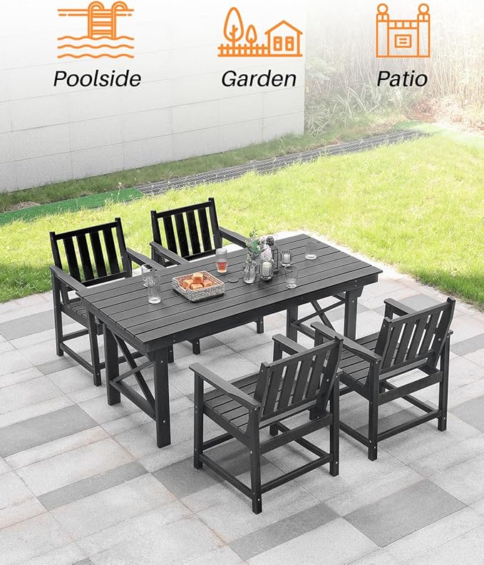 HDPE Outdoor Dining Set of 6, Patio Dining Table Set with 4 Chairs and 1 Bench - Photo 7