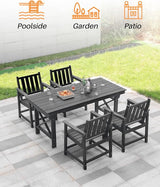 HDPE Outdoor Dining Set of 6, Patio Dining Table Set with 4 Chairs and 1 Bench - Photo 7