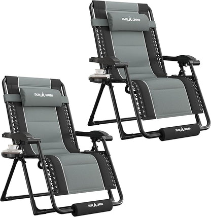 UDPATIO Oversized Zero Gravity Chair Set of 2, Outdoor Full Padded Recliner, Patio Folding Adjustable Reclining Seat with Cup Holder, Footrest & Headrest for Camping, 500LBS Support,Black/Gray,33in