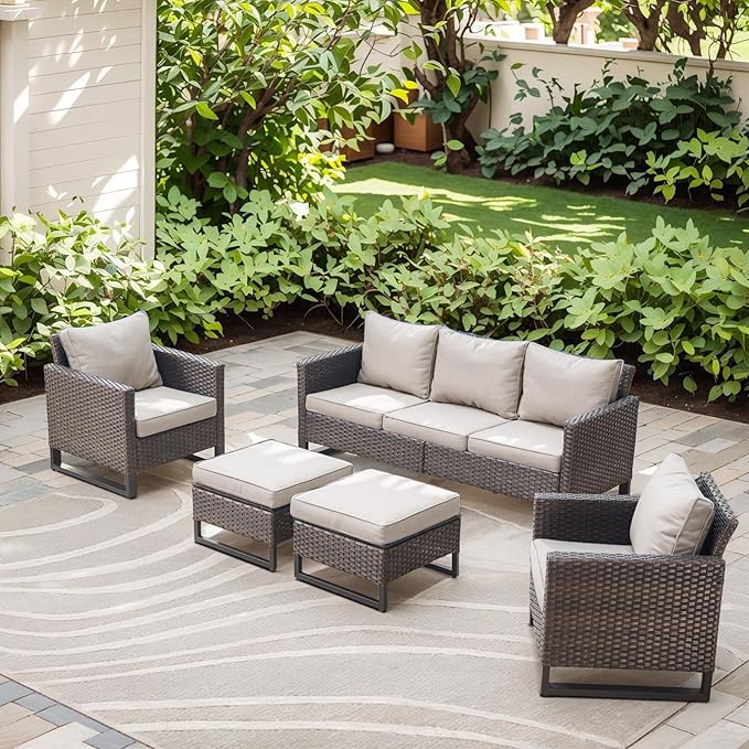 Rilyson Wicker Outdoor Patio Furniture Set - 5 Piece Patio Conversation Set with 2 Wicker Armrest Chairs - Photo 1