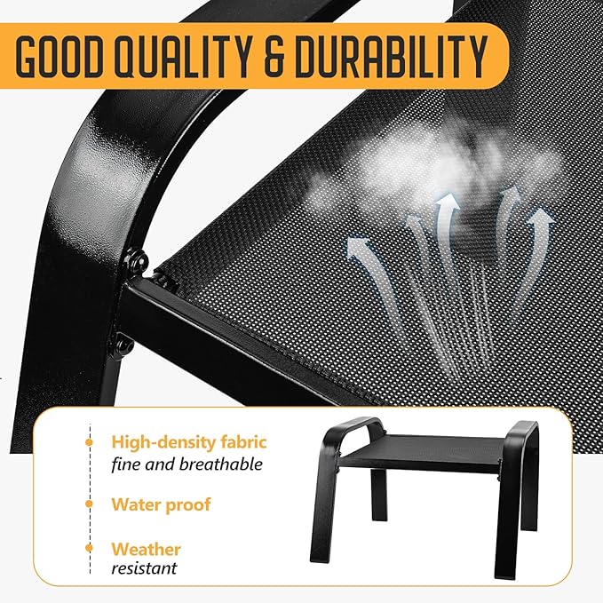 Outddor Patio Ottoman 2 Set All Weather Outdoor Foot Rest Patio Furniture Coffee Table for Garden Backyard Porch Black - Photo 3