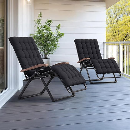 PURPLE LEAF Extra Wide Outdoor Reclining Chair Set of 2 Patio Zero Gravity Chaise Lounge Folding Chair with Removable Cushion Adjustable Headrest for Lawn Camping Beach Pool Black