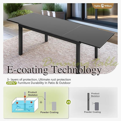 Sophia & William Expandable Patio Dining Table, Extra Large 99.2" L x 35.5" W Outdoor Dining Table for 6-10 Person Metal Rectangular Patio Table with E-Coating for Garden Porch Deck (Black)
