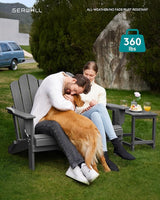 SERWALL Outdoor Patio Adirondack Set, 2 Folding Adirondack Bench & 1 Coffee Table with Umbrella Hole - Photo 8