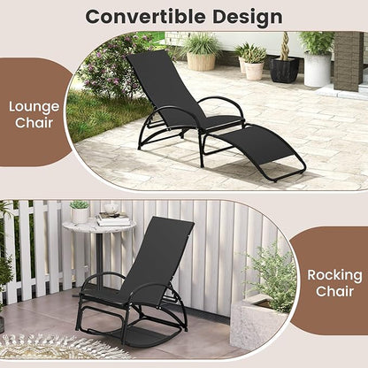 Tangkula Outdoor Rocking Chair Set of 2, 2-in-1 Convertible Lounge Chair with 4-Level Adjustable Backrest, Heavy-Duty Aluminum Frame, Patio Sun Lounger Rocker for Porch, Poolside, Backyard, Garden