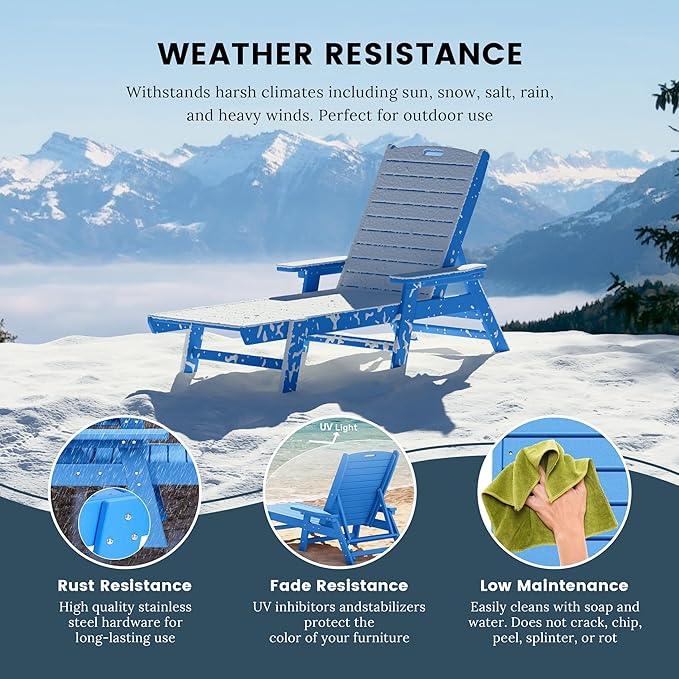 WO WESTIN OUTDOOR HDPE Laguna Poly Reclining Chaise Lounge, Pacific Blue