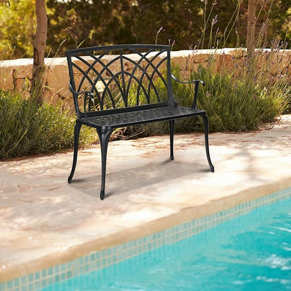 38" Outdoor Garden Bench, Patio Park Bench with Orchid Back Aluminum for Porch Backyard Lawn,Porch Bench, Garden Bench, Chair Bench, Outdoor Bench with Backrest 96 x 52 x 90cm
