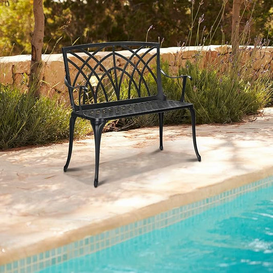 Black 38Inches Outdoor Garden Bench,Aluminum Patio Park Bench with Backrest,Bench Chair for Porch,Lawn,Yard,Garden Benches for Outdoors,Patio Park Bench 96 x 52 x 90cm