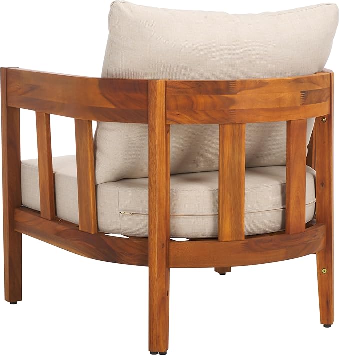 SAFAVIEH Outdoor Collection Owen Natural Brown/Taupe Cushion Solid Wood Chair Set of 2 - Photo 8