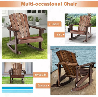 Giantex Wooden Adirondack Rocking Chairs Set of 2 - Kids Outdoor Rocker with Slatted seat, Smooth Rocking Feet, 300LBS Weight Capacity, Porch Rocking Chair for Balcony, Backyard, Poolside (2, Coffee)