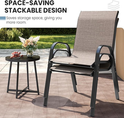 Patio Dining Chairs Set of 2, Outdoor Stackable Chairs, Breathable Seat and Alloy Steel Frame Fit for Backyard,Garden,Porch, Lawn，Poolside (Light Brown)