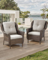 Patio Wicker Chairs Outdoor Furniture Chair - Set of 2 Outside All Weather Lawn Dining Brown Rattan Armchair with High - Photo 2