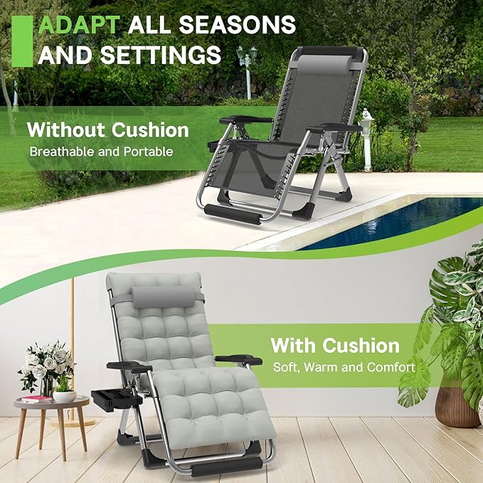ZENPETIO 29In XL Zero Gravity Chair w/Cushion, Zero Gravity Recliner Lounge Chair for Indoor and Outdoor - Photo 5