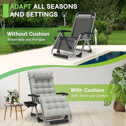 ZENPETIO 29In XL Zero Gravity Chair w/Cushion, Zero Gravity Recliner Lounge Chair for Indoor and Outdoor, Reclining Camping Chair for Lawn, Anti Gravity Chair with Cup Holder and Footrest, 440LBS