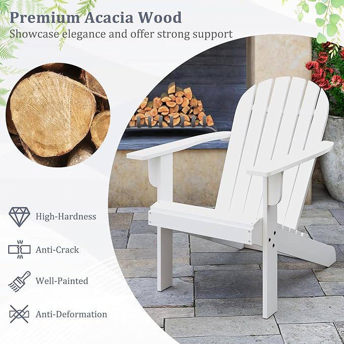 Giantex Acacia Wood Adirondack Chair Set of 2, Outdoor Fire Pit Chair with 105° Inclined Seat, High Backrest, 4" Wide Armrests, Patio Lounge Chair for Outside, Lawn, Backyard, Garden, Deck, Porch