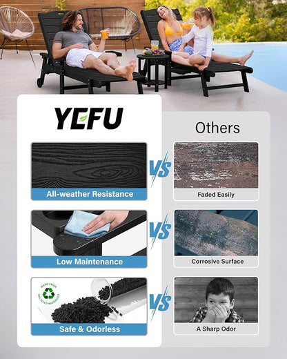 YEFU Chaise Lounge Chair Outdoor,Pool Lounge Chair with Adjustable Backrest,All Weather Resin Patio Lounge Chair with Cup Holder&Armrest,for Outside,Beach,Deck,Heavy Duty,400lbs Capacity(Black)