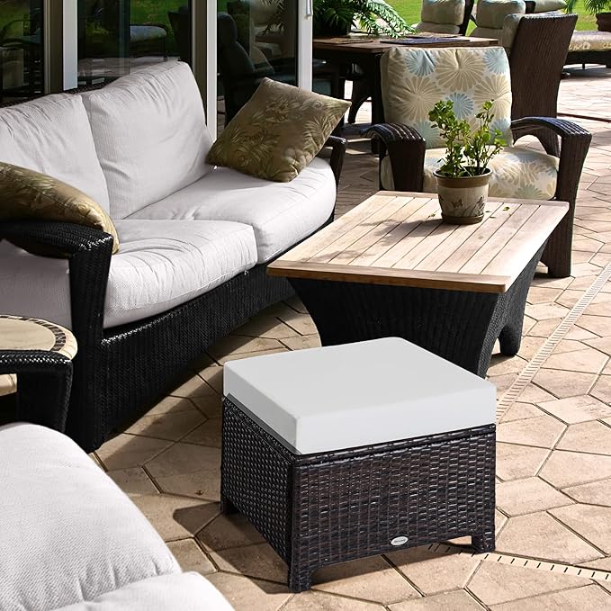 Outsunny 20" Patio Wicker Ottoman, Multipurpose Outdoor PE Rattan Footrest, Additional Seating - Photo 2